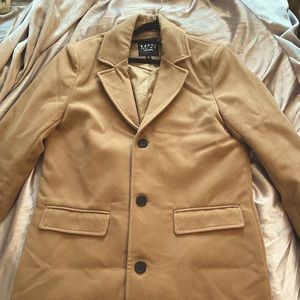BOOHOO MAN Camel / brown overcoat topcoat peacoat